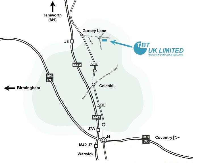 TBT UK Map. Precision Deep Hole Drilling Services.